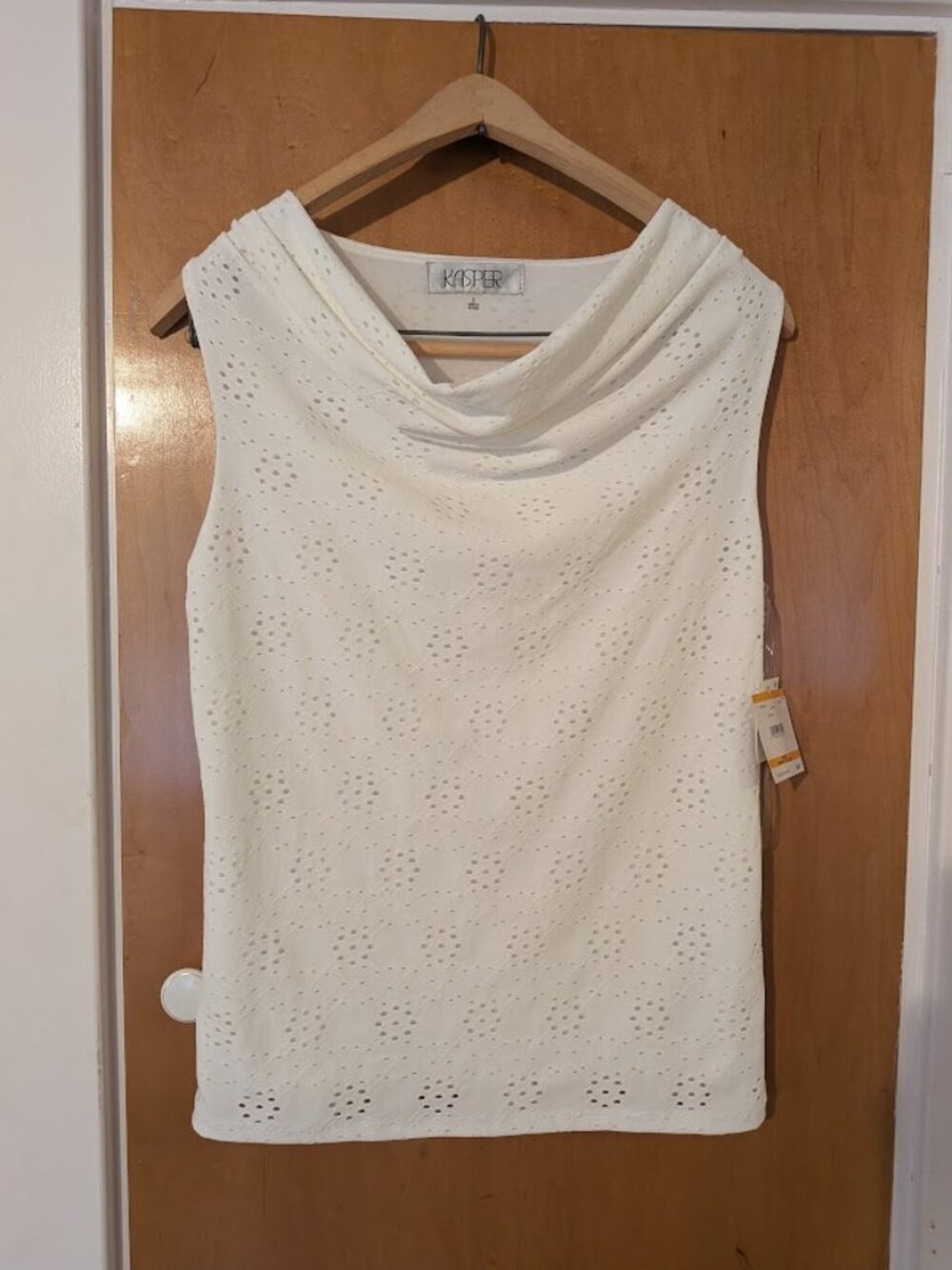 Kasper Women's White Eyelet Sleeveless Cowl Neck Blouse Size S